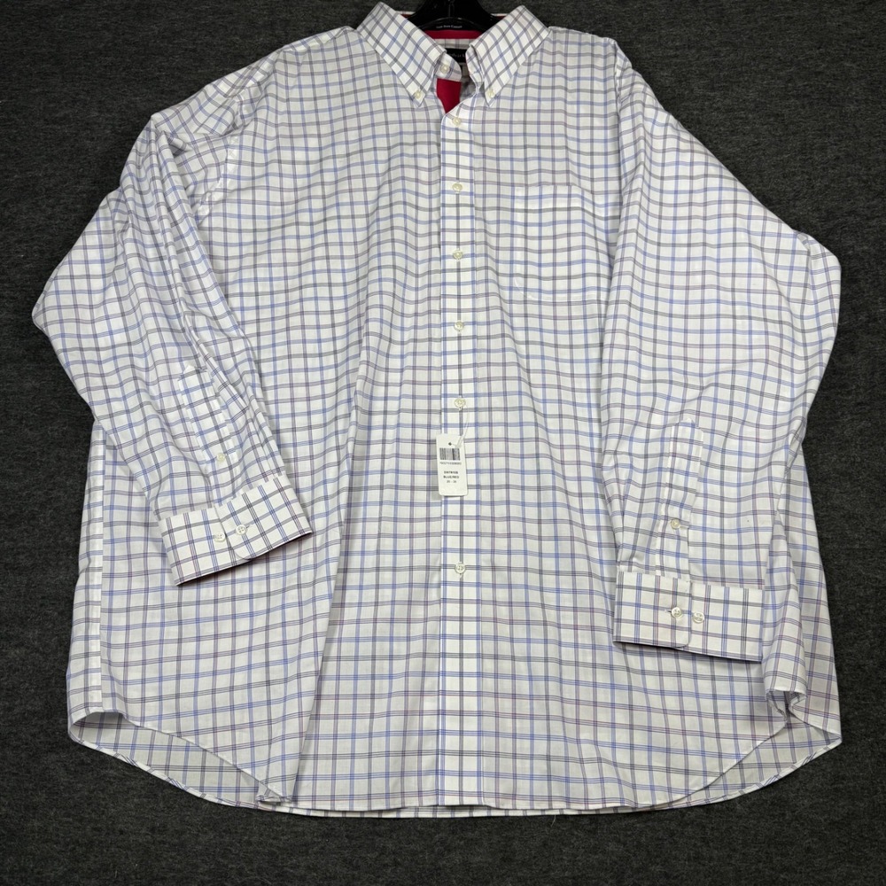 NEW Paul Fredrick Non Iron Cotton Classic‎ Fit Plaid Dress Shirt 20x36 Blue Red